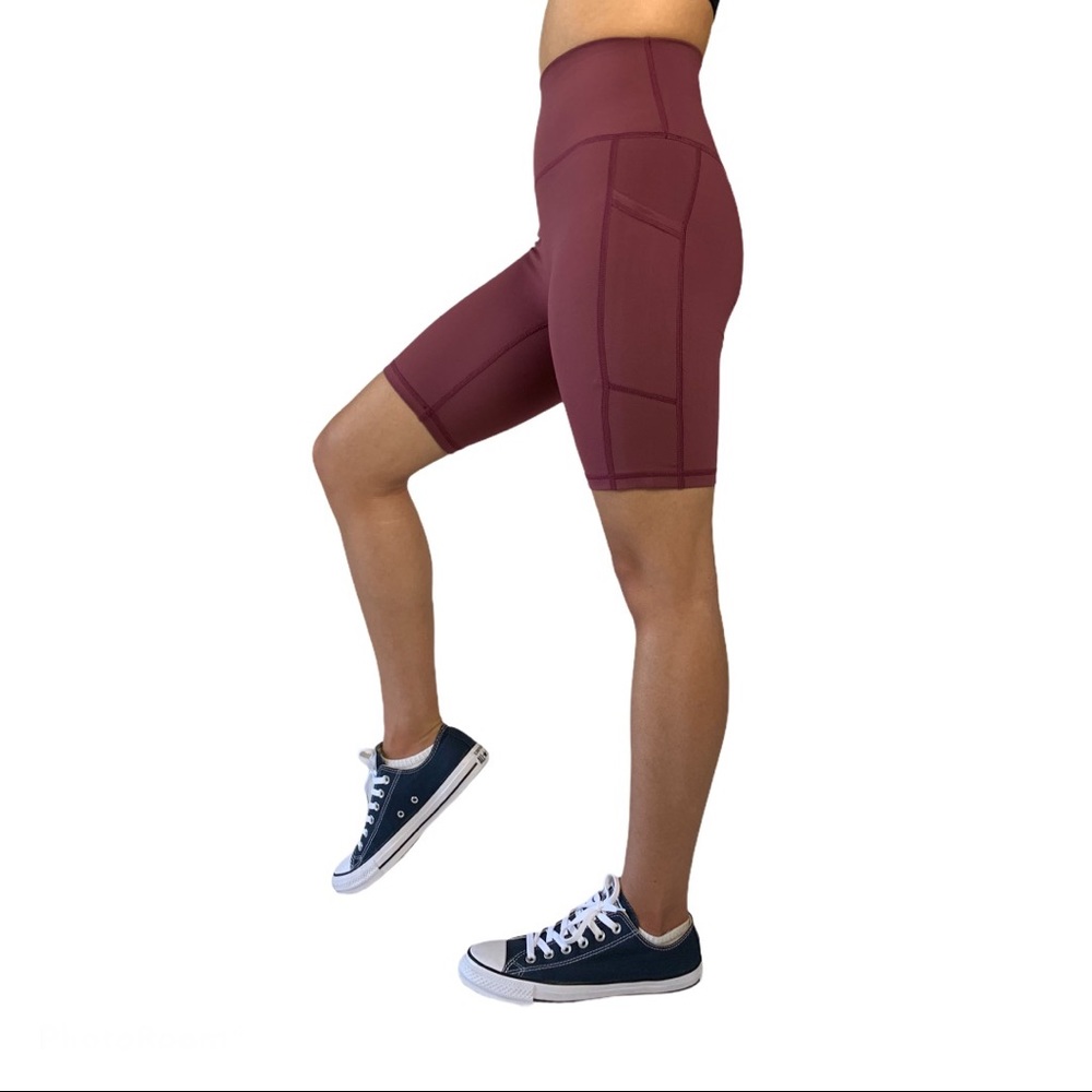 Wine Red - Palm Springs High Waisted Biker Shorts - Picture 4 of 7